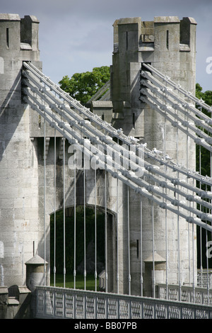 Town of Conwy, Wales. The early 19th century Thomas Telford built Conwy Suspension Bridge over the River Conwy. Stock Photo