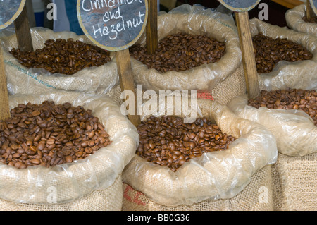 Sacks Bags Of Flavoured Coffee Beans Stock Photo