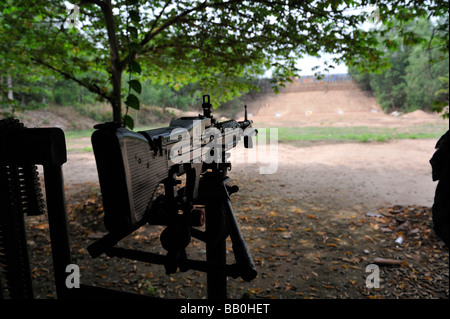 A tethered M60 Machine Gun and firing range. Cu Chi Tunnel Memorial, Cu Chi, Vietnam Stock Photo