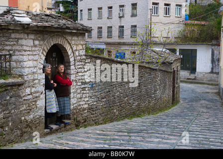 Streets of Bazaar in Gjirokastra birthplace of former dictator Enver Hoxha in Southern Albania Europe Stock Photo