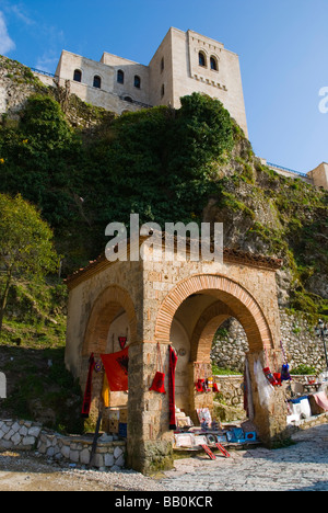 Souvenir shop in bazaar underneath Skanderbeg museum in Kruja Albania Europe Stock Photo