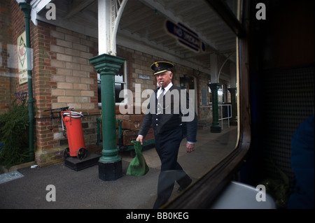 Colne Valley Railway Museum near Castle Heddingham Essex Britain The station guard viewed from a moving train Stock Photo