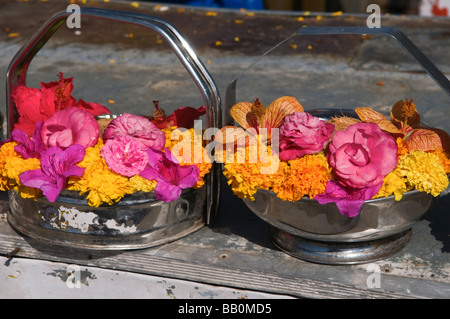 Puja baskets at Kurinji Andavar temple Kodaikanal Tamil Nadu India Stock Photo