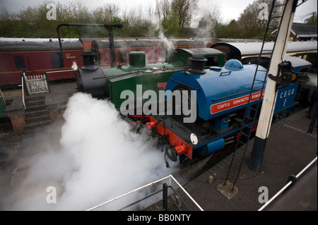 Colne Valley Railway Museum near Castle Heddingham Essex Britain Seen here Jennifer the green train and Castle Donnington No 1 Stock Photo