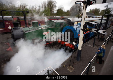 Colne Valley Railway Museum near Castle Heddingham Essex Britain Seen here Jennifer the green train and Castle Donnington No 1 Stock Photo