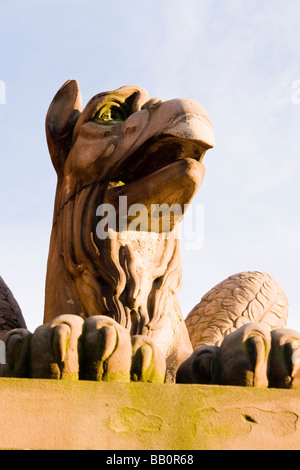 Grotesque face of eagle (detail) on city centre statue, Karlsruhe, Baden Wurttemberg, Germany, Europe Stock Photo