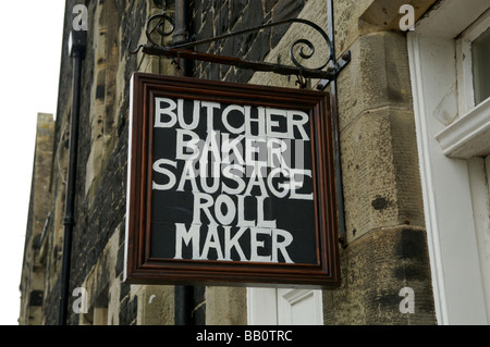 A butchers sign in Bamburgh, Northumberland Stock Photo