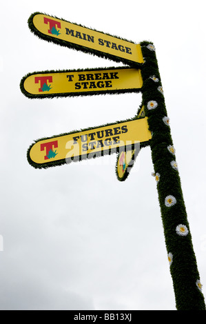 A signpost at T in the Park Music Festival, in Balado, Scotland Stock Photo