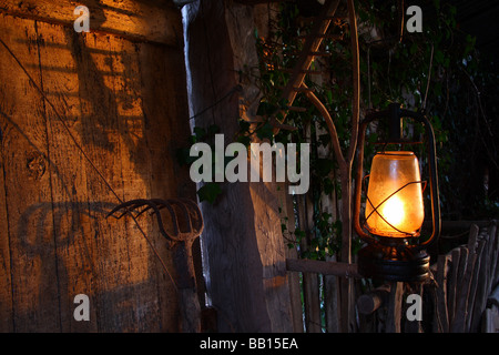 Light Of Old Lamp In The Barn Cobweb In A Creepy Room Background