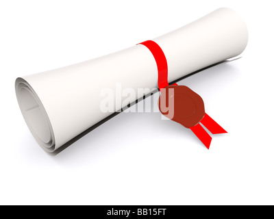 diploma in scroll on white 3d Stock Photo