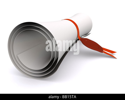 diploma in scroll on white 3d Stock Photo