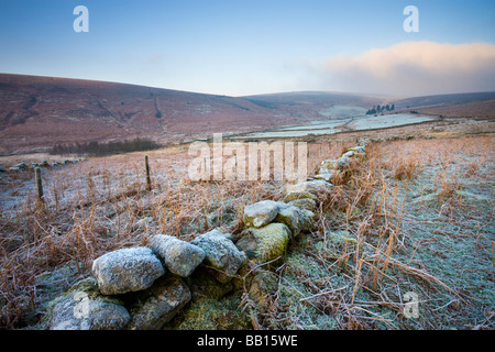 Frost covered moorland landscape near Challacombe Down Dartmoor National Park Devon England January 2009 Stock Photo