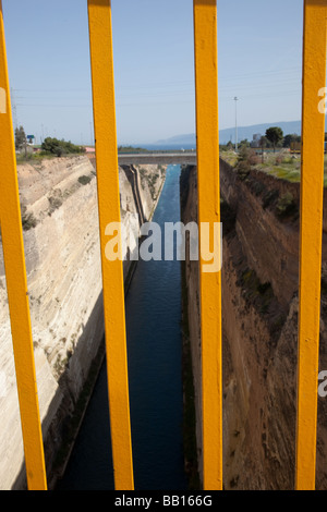 The Corinth Canal is a canal that connects the Gulf of Corinth with the Saronic Gulf in the Aegean Sea. Stock Photo