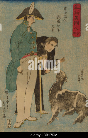 Russians and sheep (Roshiyajin shirasha yō no zu) Stock Photo