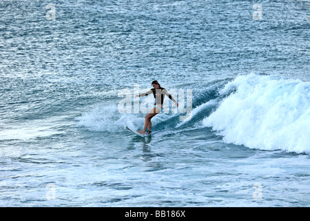 Surfer captures a wave for a ride into the shore late afternoon