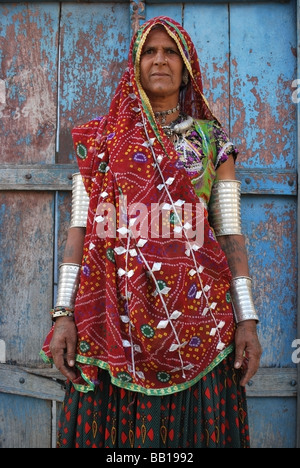 Portrait of traditionally dressed Indian tribal woman wearing bangle on arms Stock Photo