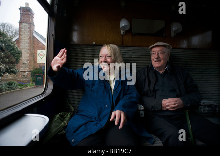 Colne Valley Railway Museum near Castle Heddingham Essex Britain Visitor waves on the steam train Stock Photo