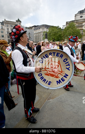 The drummer from Chester City Morris Men at the Westminster Day of Dance in London.  Photo by Gordon Scammell Stock Photo