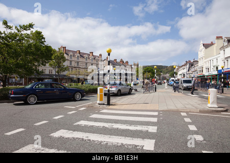 Pedestrian crossing and view down Mostyn Street, Llandudno, Conwy Stock