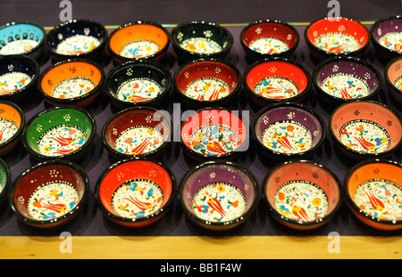 Window display of hand painted bowls, Kyoto JP Stock Photo