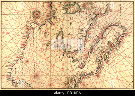 Portolan Map of Italy,Sicily,North Africa & the Mediterranean Stock Photo