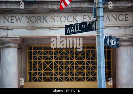 New York Stock Exchange and Wall Street Sign in Manhattan Stock Photo