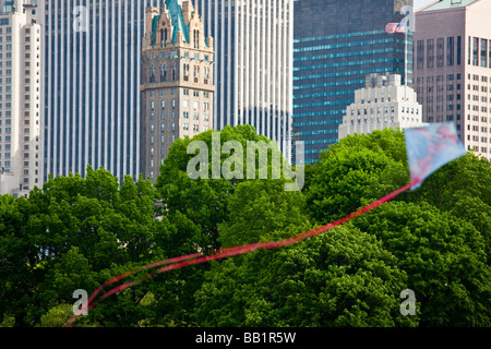 Kite Flying in the Sheep Meadow in Central Park in Manhattan New York Stock Photo