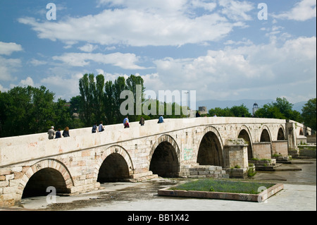 MACEDONIA, Skopje. Stone Bridge (Kamen Most) / Morning Stock Photo