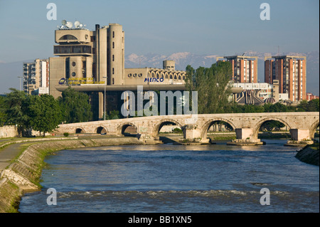 MACEDONIA, Skopje. Stone Bridge (Kamen Most) / Morning Stock Photo