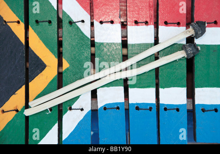 South African flag painted on wooden xylophone, Grahamstown, Eastern Cape Province, South Africa Stock Photo