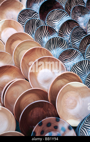 Full frame image of wooden African bowls for sale, Grahamstown, Eastern Cape Province, South Africa Stock Photo