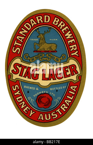 Old Australian beer label for Standard Brewery Stag Lager brewed by Toohey's, Sydney, New South Wales Stock Photo