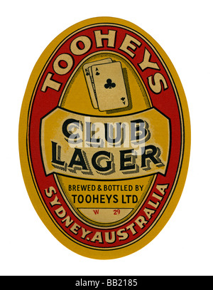 Old Australian beer label for Toohey's Club Lager, Sydney, New South Wales Stock Photo