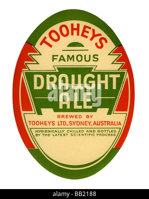 Old Australian beer label for Toohey's Famous Draught Ale, Sydney, New South Wales Stock Photo