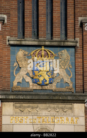 Europe, Netherlands, Limburg, Maastricht, Royal crest of Netherlands, on post office Stock Photo
