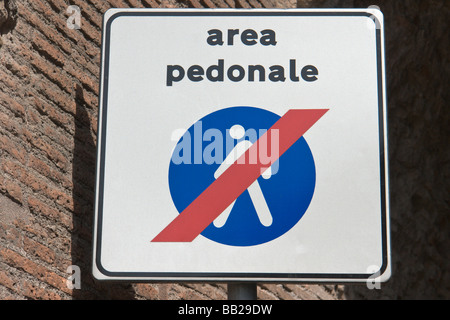 Rome, Italy. Street sign signaling the end of a pedestrian zone. Stock Photo