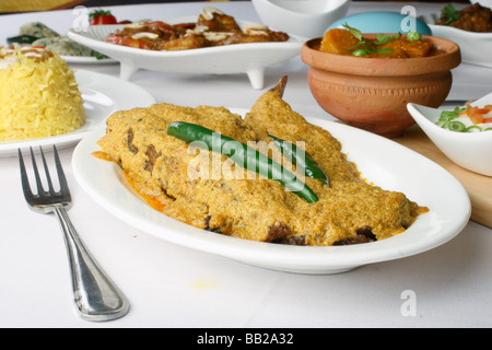 Doi ilish Hilsa or Ilish Mach is a popular fish dish from eastern part of India. Stock Photo