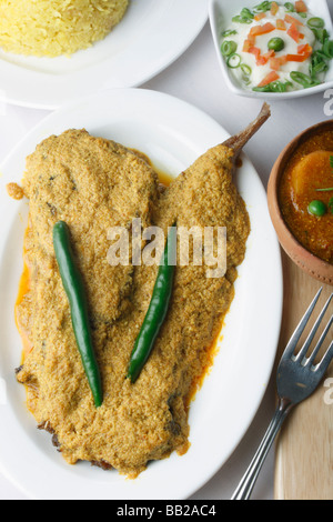 Doi ilish Hilsa or Ilish Mach is a popular fish dish from eastern part of India. Stock Photo