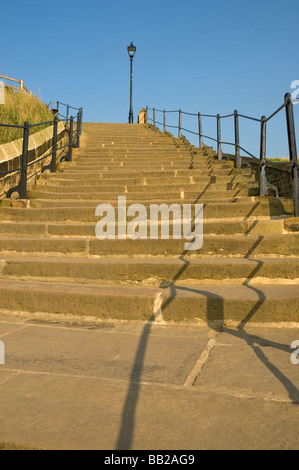Looking up the 199 steps to St Marys Church Whitby North Yorkshire England UK United Kingdom GB Great Britain Stock Photo
