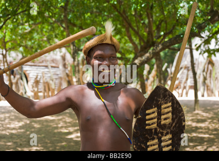 South Africa Zulu man portrait tribe in front of hut Stock Photo