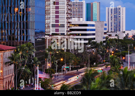 Downtown Honolulu near Aloha Tower at dusk Honolulu Oahu Hawaii USA Stock Photo