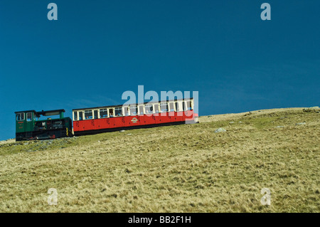 Snowdon Mountain Railway ascending the mountain in Snowdonia Stock Photo