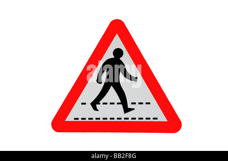 Caution Pedestrians Crossing Road Sign UK Traffic Signs Stock Photo