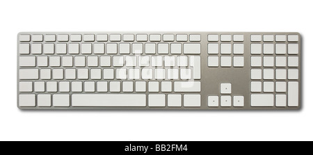 Modern white computer keyboard and clipping path isolated on white background with blank keys to add your own message Stock Photo