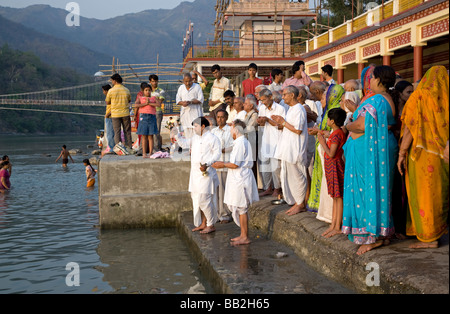 Puja ceremony. Ganges river. Rishikesh. Uttarakhand. India Stock Photo