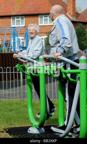The Wicksteed Xersape circuit fitness playground, an outdoor gym playground for old people in Eastbourne Stock Photo
