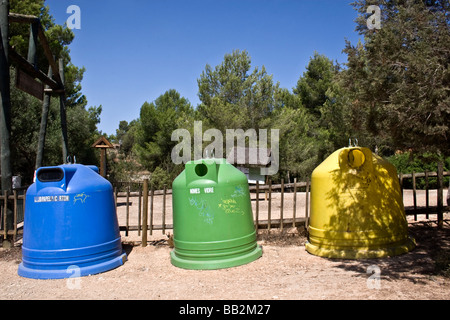 Recycling, Sant Llorenc de Balafia, Ibiza, spain Stock Photo