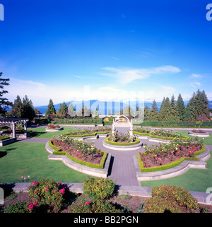 Rose Garden at University of British Columbia (UBC) overlooking English Bay, Vancouver, BC, British Columbia, Canada Stock Photo