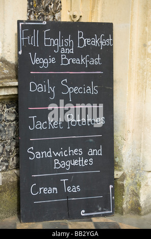 Chalkboard menu outside cafe in West Sussex, England, UK Stock Photo