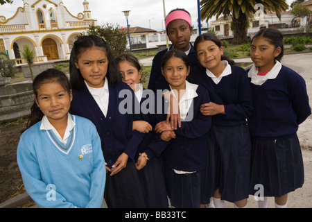 South America, Ecuador, Lasso, school children doing community service project at church garden Stock Photo